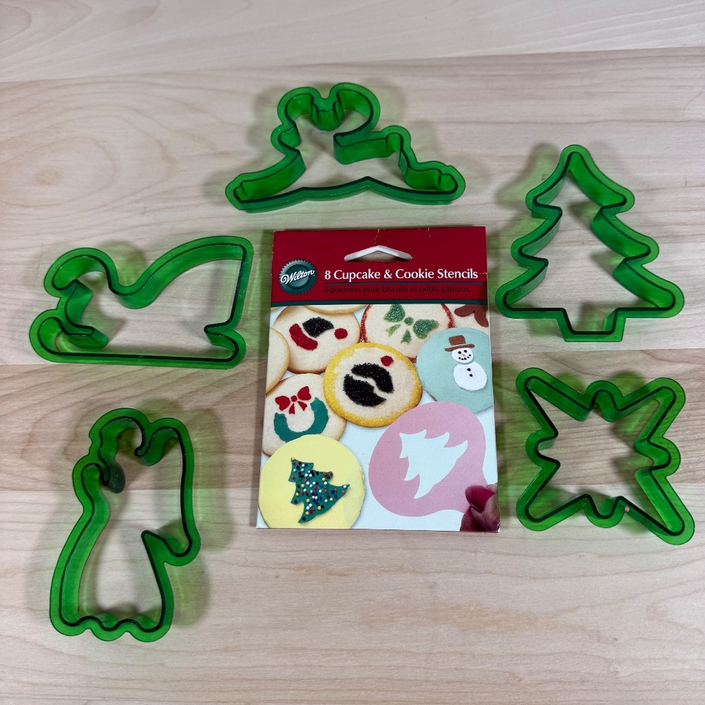 Wilton Cookie and Cupcake Stencils plus 5 Christmas Cookie Cutters
